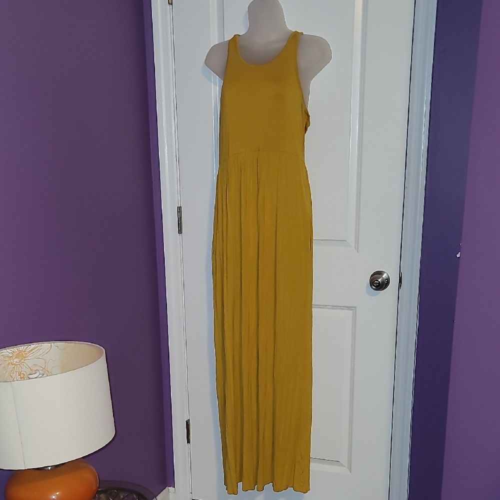 Elegant Mustard Yellow Maxi Dress Sz: XL - Picture 2 of 6